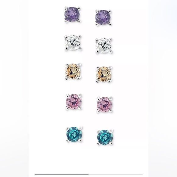 Giani Bernini Sterling Silver Earring Set Multicolor CZ three Stud Earring - Picture 1 of 3